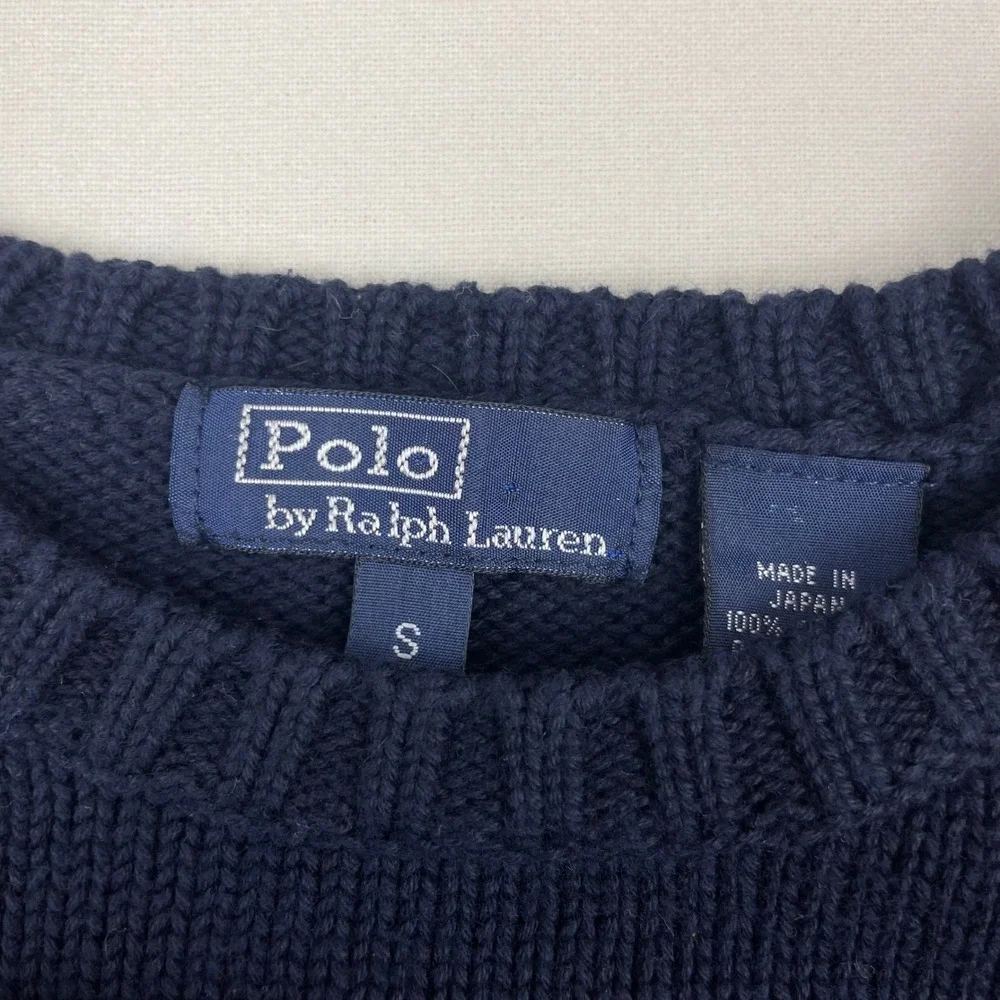 Polo Ralph Lauren Kids Navy Blue Red Striped Cotton Knit Crewneck Sweater Small